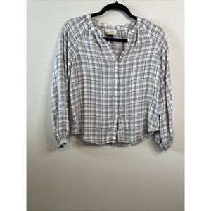 Universal Thread XS Plaid Button Down Top White Black Rayon Blouse